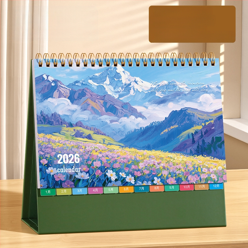 Asztali naptár 2026: retro kínai stílus, egyszerű és modern dizájn, PU bőr, logónyomtatás elérhető, univerzális ajándék.