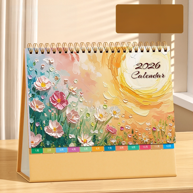 Asztali naptár 2026: retro kínai stílus, egyszerű és modern dizájn, PU bőr, logónyomtatás elérhető, univerzális ajándék.