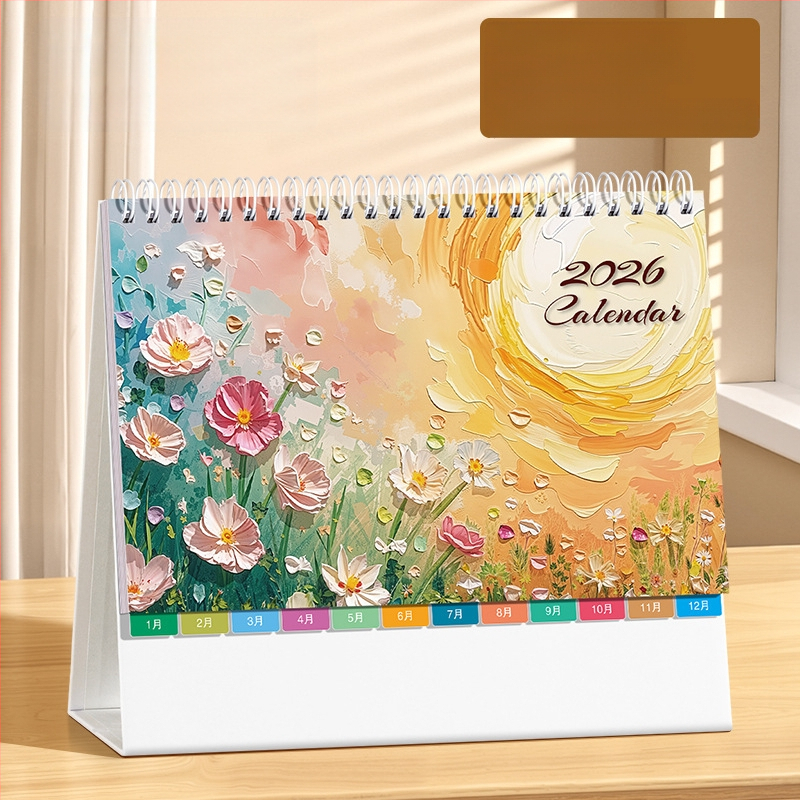 Asztali naptár 2026: retro kínai stílus, egyszerű és modern dizájn, PU bőr, logónyomtatás elérhető, univerzális ajándék.