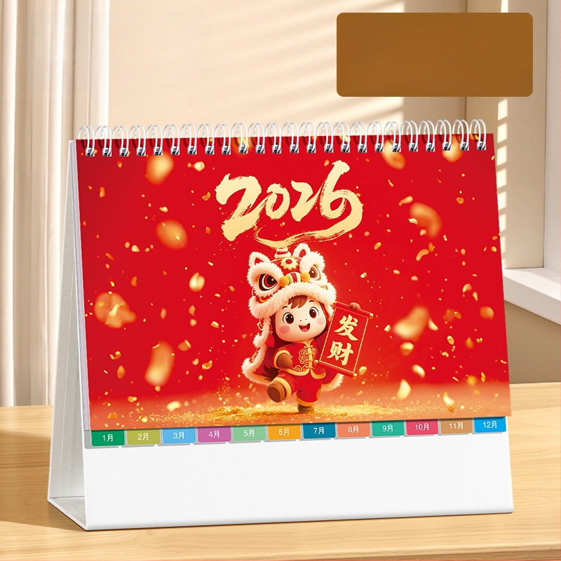 Asztali naptár 2026: retro kínai stílus, egyszerű és modern dizájn, PU bőr, logónyomtatás elérhető, univerzális ajándék.