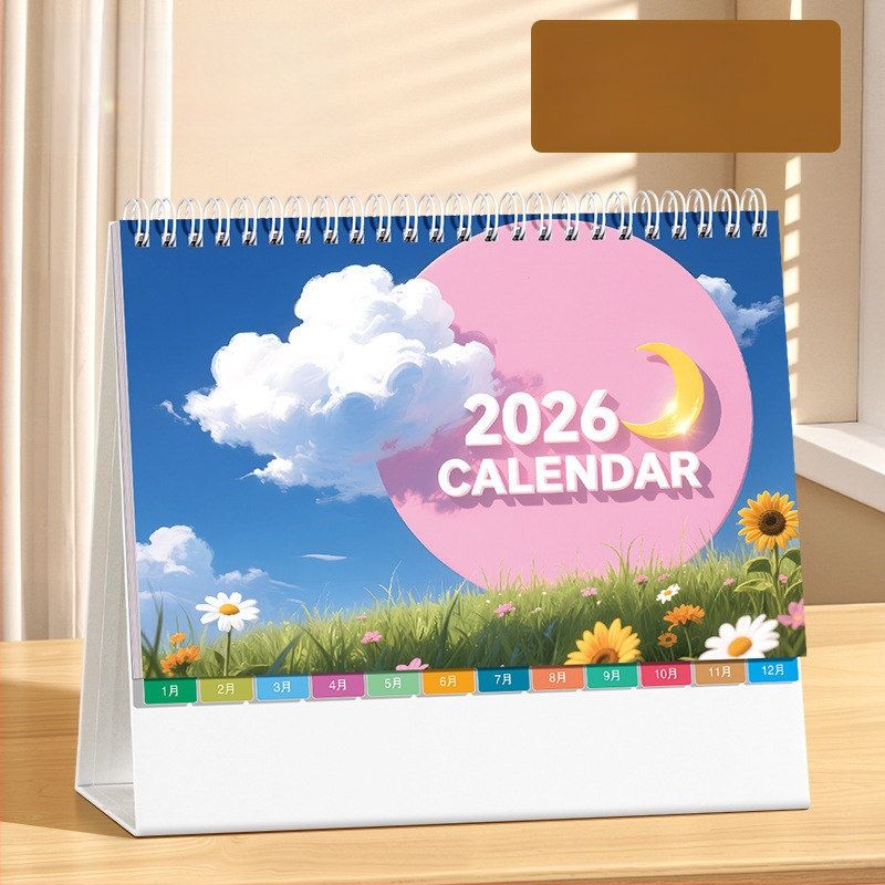 Asztali naptár 2026: retro kínai stílus, egyszerű és modern dizájn, PU bőr, logónyomtatás elérhető, univerzális ajándék.