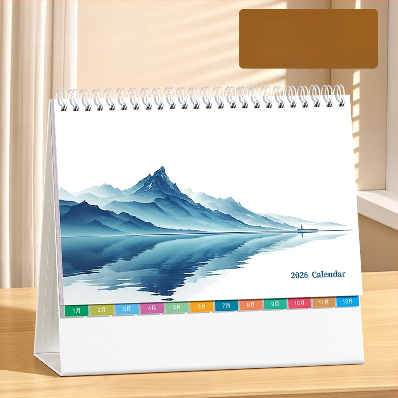 Asztali naptár 2026: retro kínai stílus, egyszerű és modern dizájn, PU bőr, logónyomtatás elérhető, univerzális ajándék.