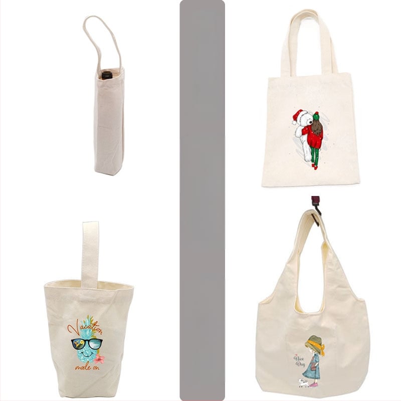 Pritaikoma drobės pirkinių tašė su dugnu ir šonais, šilumos perdavimo spauda