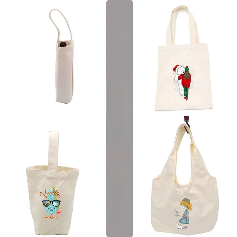 Pritaikoma drobės pirkinių tašė su dugnu ir šonais, šilumos perdavimo spauda