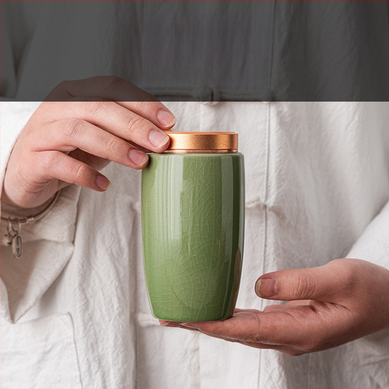 Keraminė uždaroma arbatos talpykla su Ge Kiln modeliu, Ice Crack glazūra, šiuolaikiškas minimalistinis stilius, sveria 2,5