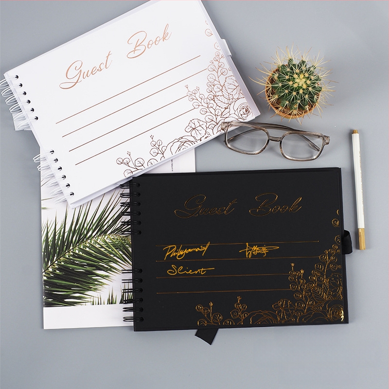 Αλμπουμ για επισκέπτες με σπειροειδή δέσιμο από kraft χαρτόνι, 40 σελίδες, εσωτερικές σελίδες: 230 g μαύρη κάρτα / 210 g λευκό διπλής κόλλησης χαρτί