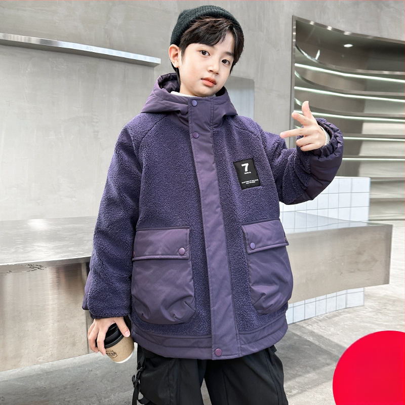 Dječja zimska jakna za dječake, vanjska tkanina od poliestera, podstava od poliestera, kapuljača, zatvarač, debeli materijal