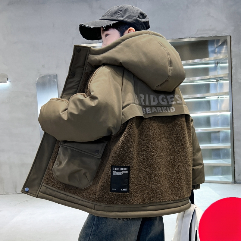 Dječja zimska jakna za dječake, vanjska tkanina od poliestera, podstava od poliestera, kapuljača, zatvarač, debeli materijal