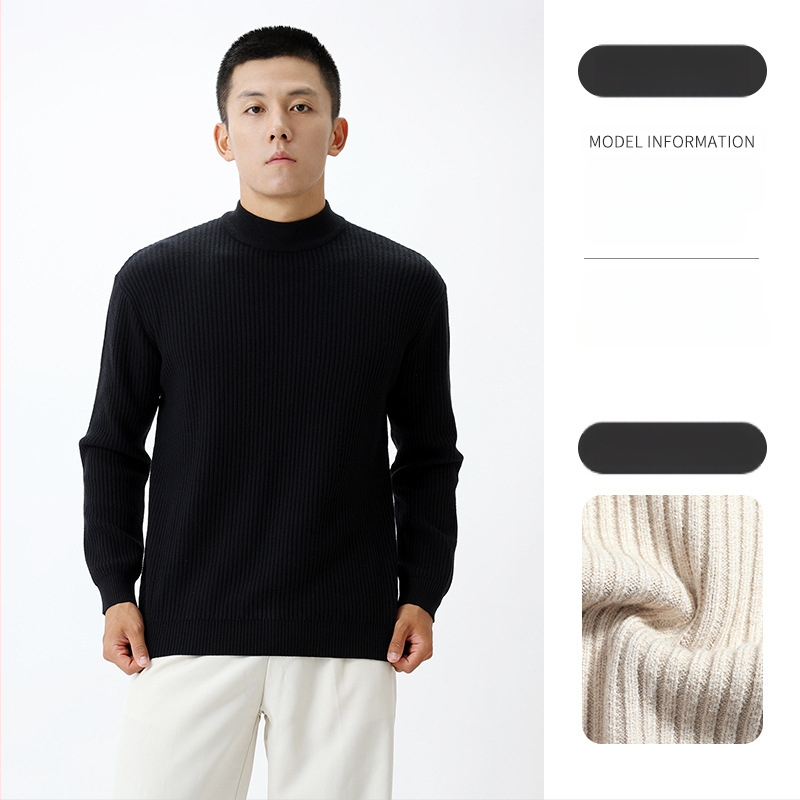 Ανδρικό πλεκτό πουκάμισο με ημιυψηλό γιακά, κάθετη ριβ πλέξη, μακριά μανίκια, μείγμα βισκόζη/πολυεστέρα/νάιλον