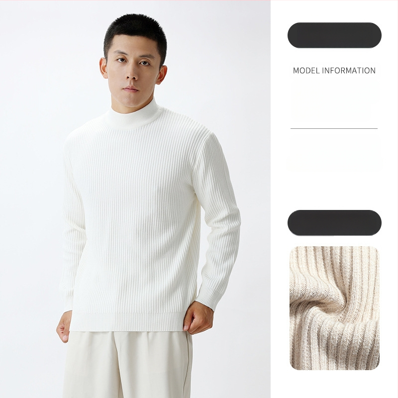 Ανδρικό πλεκτό πουκάμισο με ημιυψηλό γιακά, κάθετη ριβ πλέξη, μακριά μανίκια, μείγμα βισκόζη/πολυεστέρα/νάιλον