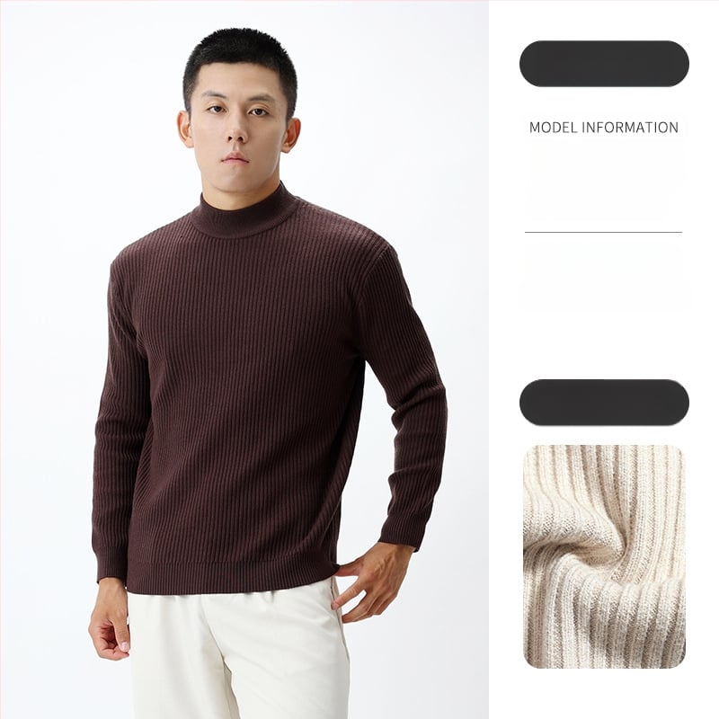 Ανδρικό πλεκτό πουκάμισο με ημιυψηλό γιακά, κάθετη ριβ πλέξη, μακριά μανίκια, μείγμα βισκόζη/πολυεστέρα/νάιλον