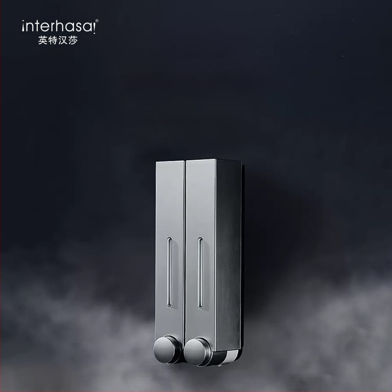 Ant sienos montuojamas ABS dozatorius skystam muilui ir šampūnui, rankinis paspaudimas, modernus minimalistinis stilius, vonios kambarys ir virtuvė, British Hansha prekė