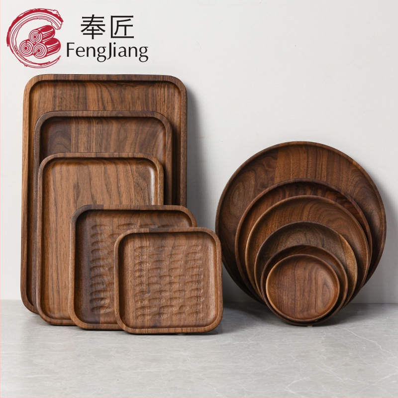 Apvalus medinis patiekalų padėklas sušiui ir vaisiams, japonų stiliaus, purškiamo paviršiaus apdaila, logotipas atspausdintas