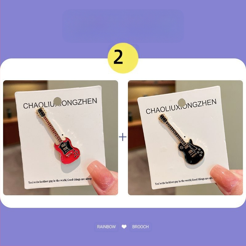 Elektrinės gitaros segė - madingas japonų-korejiečių stilius, miela karikatūrų poros ženkliukas, lydinys su sidabro arba aukso danga, dviguba naudojimo, pavasaris 2023