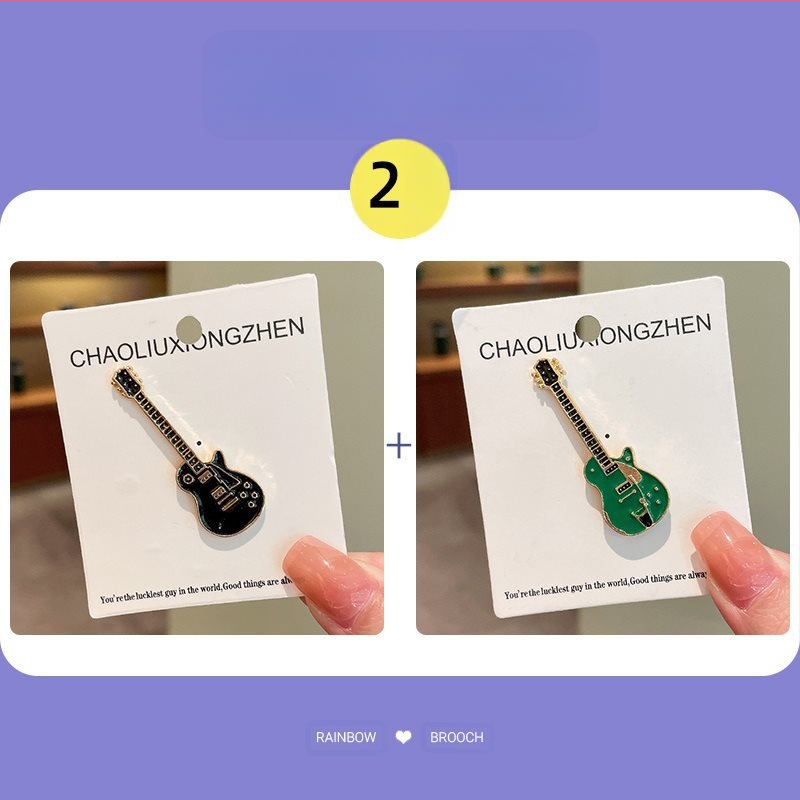 Elektrinės gitaros segė - madingas japonų-korejiečių stilius, miela karikatūrų poros ženkliukas, lydinys su sidabro arba aukso danga, dviguba naudojimo, pavasaris 2023