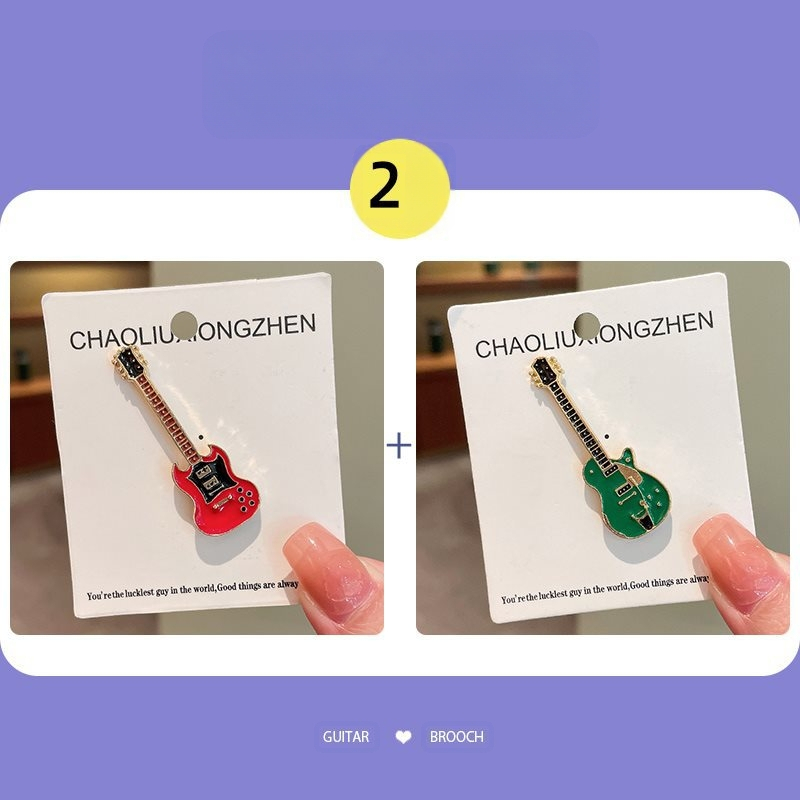 Elektrinės gitaros segė - madingas japonų-korejiečių stilius, miela karikatūrų poros ženkliukas, lydinys su sidabro arba aukso danga, dviguba naudojimo, pavasaris 2023