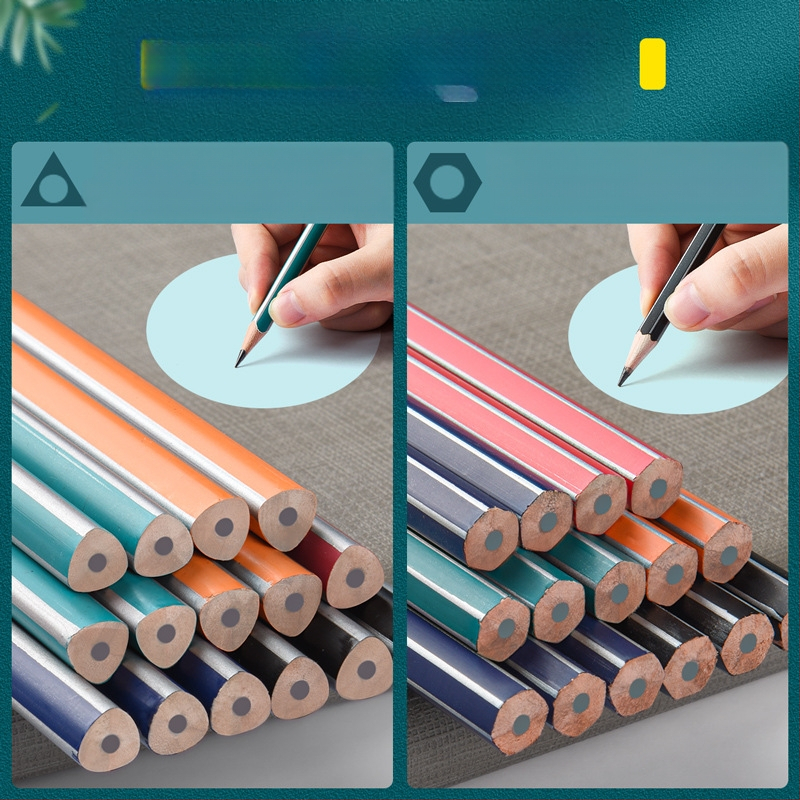 Trikampio korpuso pieštukas su gumine galvute, šešiakampio skerspjūvio