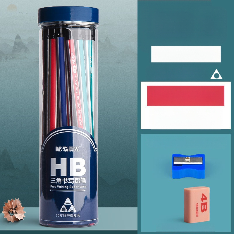 Trikampio korpuso pieštukas su gumine galvute, šešiakampio skerspjūvio