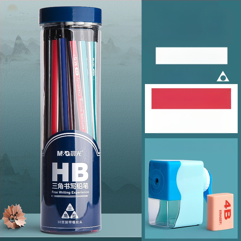 Trikampio korpuso pieštukas su gumine galvute, šešiakampio skerspjūvio