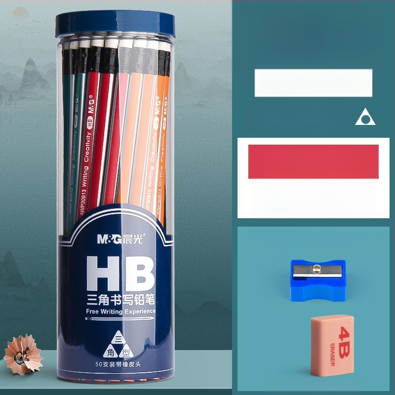 Trikampio korpuso pieštukas su gumine galvute, šešiakampio skerspjūvio