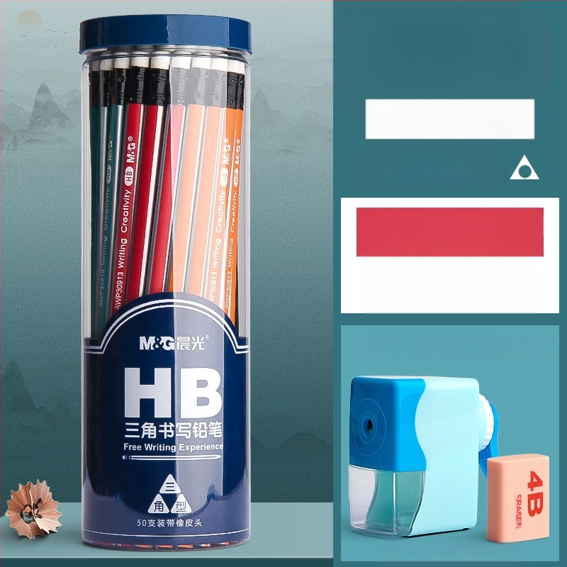 Trikampio korpuso pieštukas su gumine galvute, šešiakampio skerspjūvio