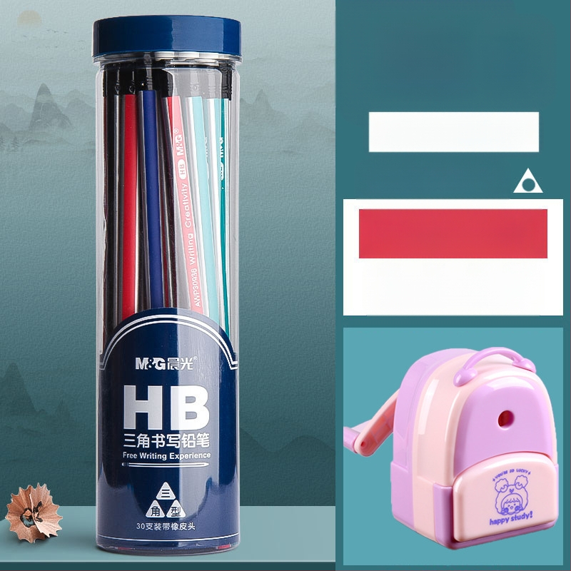 Trikampio korpuso pieštukas su gumine galvute, šešiakampio skerspjūvio