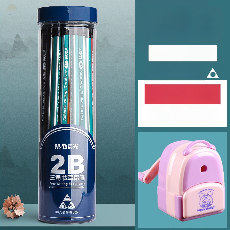 Trikampio korpuso pieštukas su gumine galvute, šešiakampio skerspjūvio