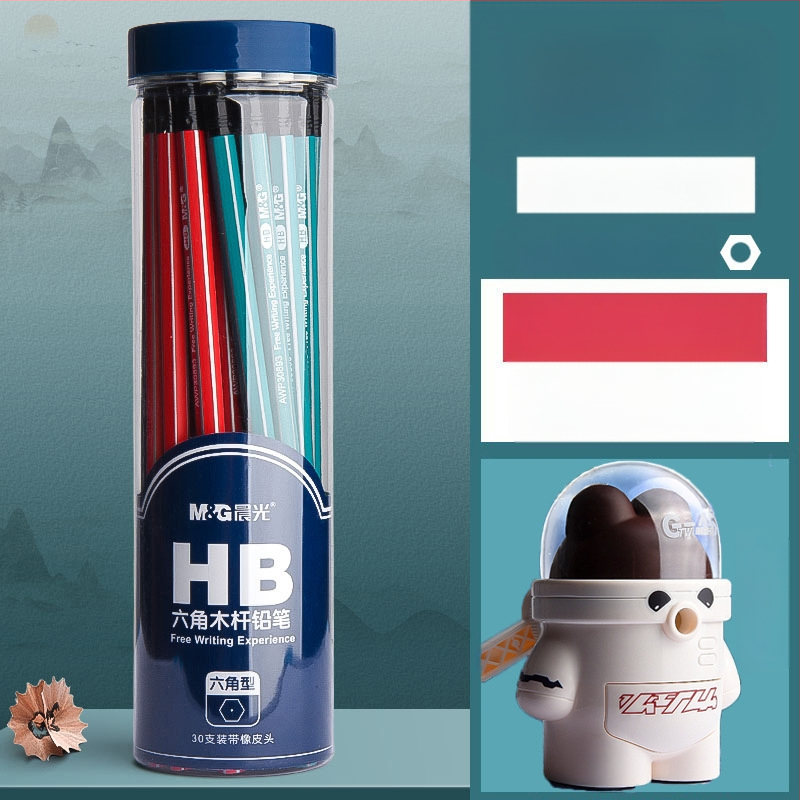 Trikampio korpuso pieštukas su gumine galvute, šešiakampio skerspjūvio