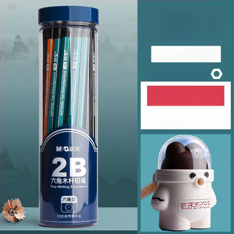 Trikampio korpuso pieštukas su gumine galvute, šešiakampio skerspjūvio