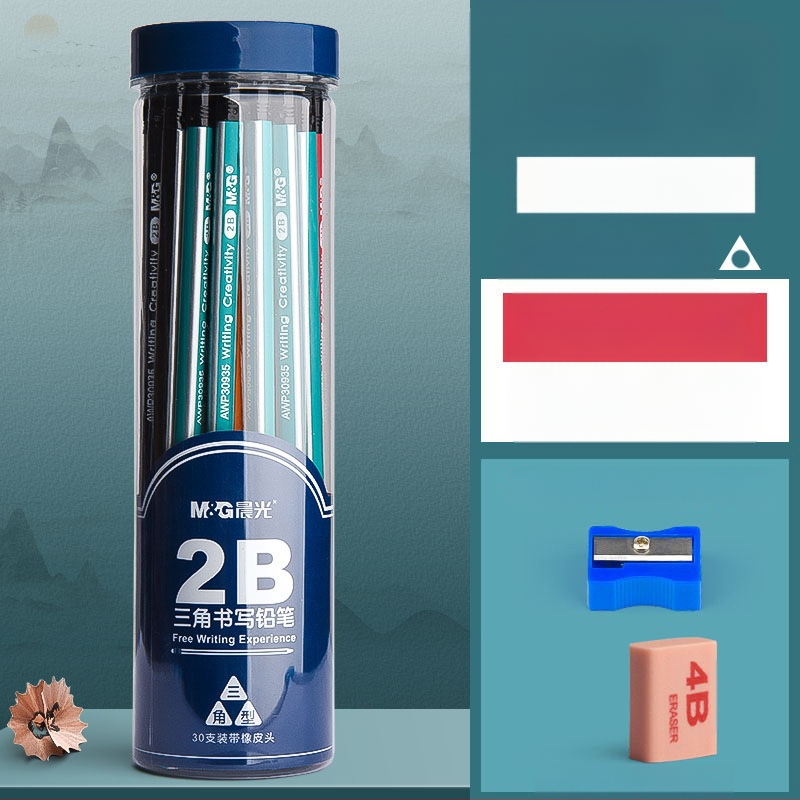 Trikampio korpuso pieštukas su gumine galvute, šešiakampio skerspjūvio