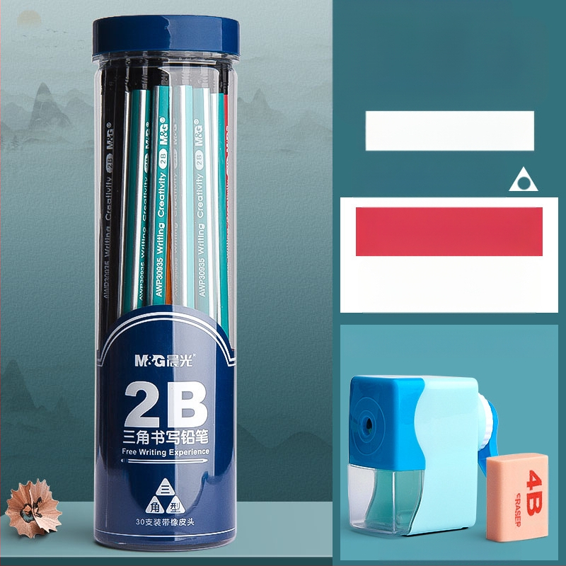 Trikampio korpuso pieštukas su gumine galvute, šešiakampio skerspjūvio