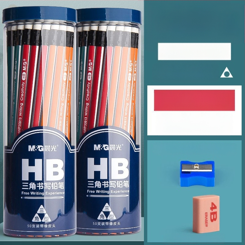 Trikampio korpuso pieštukas su gumine galvute, šešiakampio skerspjūvio