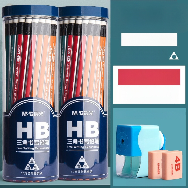 Trikampio korpuso pieštukas su gumine galvute, šešiakampio skerspjūvio