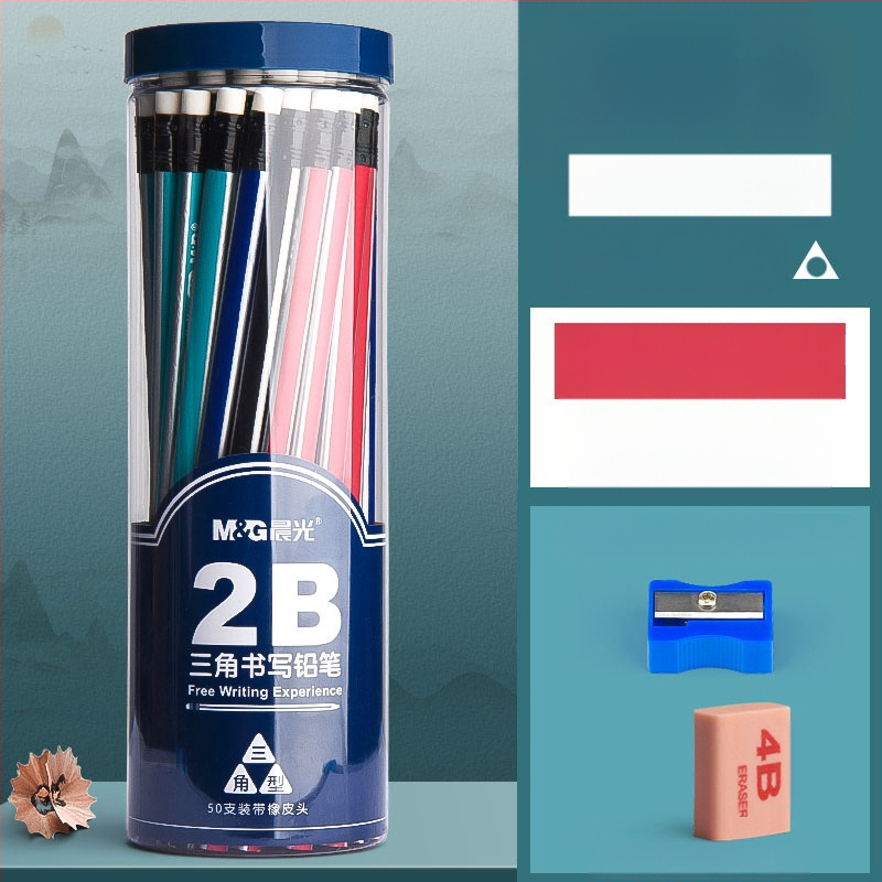 Trikampio korpuso pieštukas su gumine galvute, šešiakampio skerspjūvio