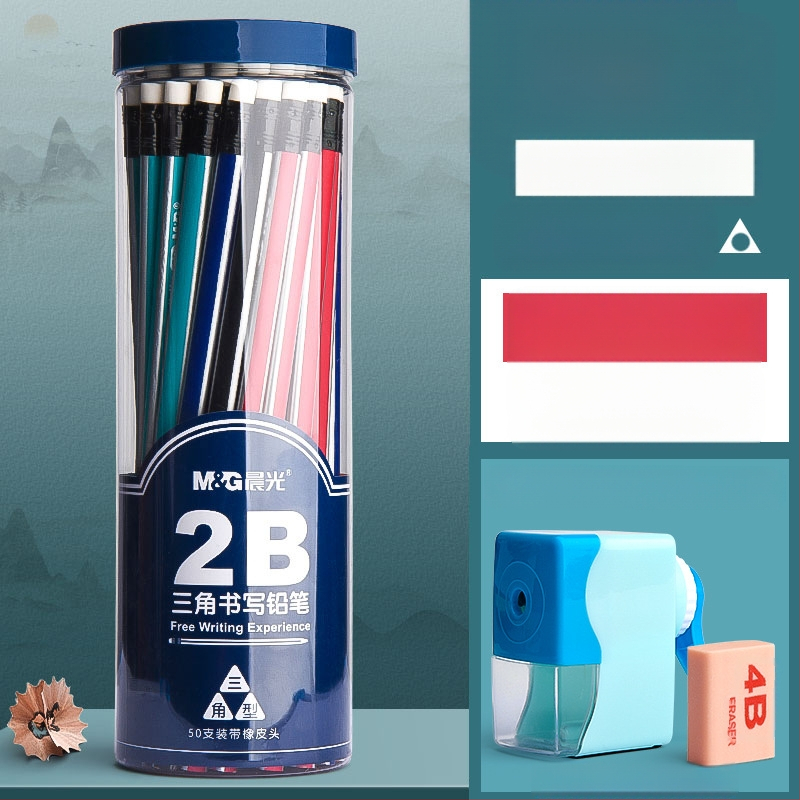 Trikampio korpuso pieštukas su gumine galvute, šešiakampio skerspjūvio