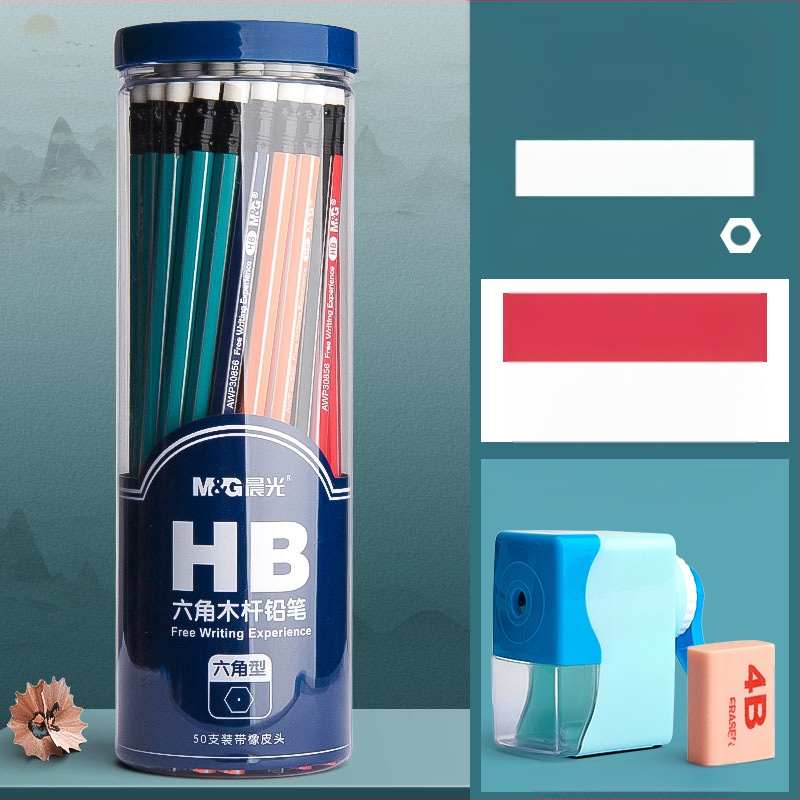 Trikampio korpuso pieštukas su gumine galvute, šešiakampio skerspjūvio