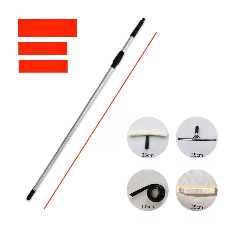 Χειροκίνητο σετ εργαλείων καθαρισμού παραθύρων με τηλεσκοπικό κοντάρι — ξύστρα για γυαλί, βούρτσα και σφουγγάρι (πολυπροπυλένιο)