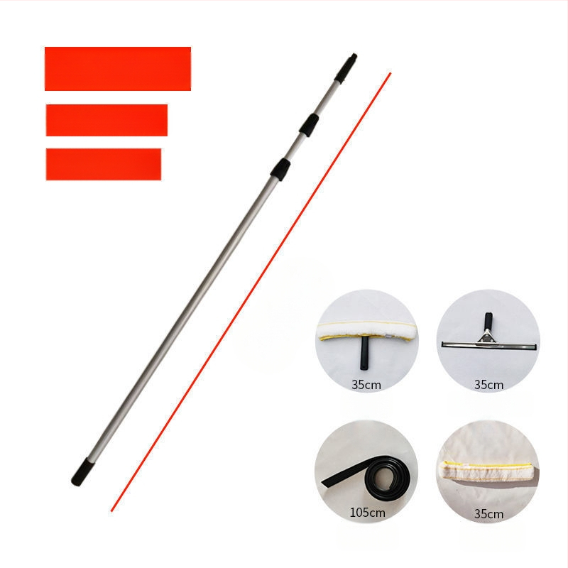 Χειροκίνητο σετ εργαλείων καθαρισμού παραθύρων με τηλεσκοπικό κοντάρι — ξύστρα για γυαλί, βούρτσα και σφουγγάρι (πολυπροπυλένιο)