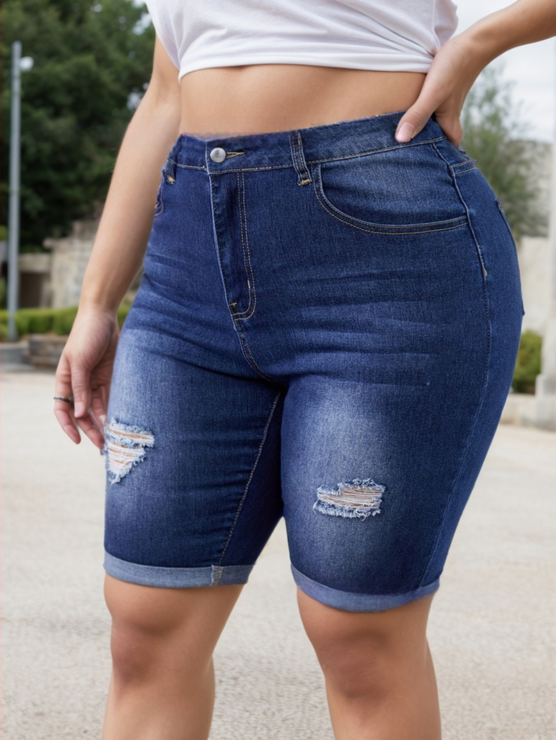 Moterų džinsinės vidutinio ilgio kelnės - aukštas liemuo, siauras kirpimas, medvilnė 50-70%, poliesteris 30-50%, pavasaris 2025