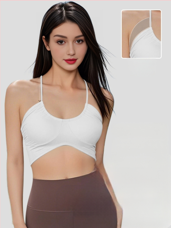 Női integrált vékony pántos sportmelltartó - leopárd mintás, 3/4 kosár, közepes formázó kosár, nylon 75% és 25% spandex bélés, rögzített dupla pántok