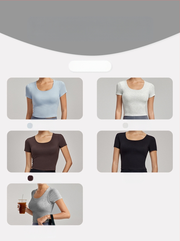 Йога топ с подплънки за бюста - дишаща вискоза-еластан смес, слим фит, талия-дължина, къс ръкав, за йога и спорт