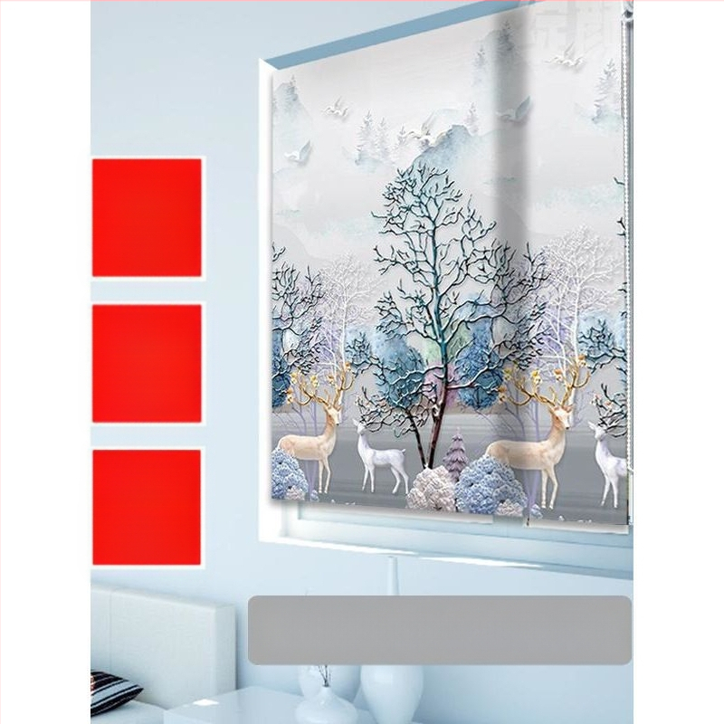 Rullējošais aizkars, uzstādīšana bez caurumiem, biezāks audums ar ainavas rakstu dzīvojamai istabai