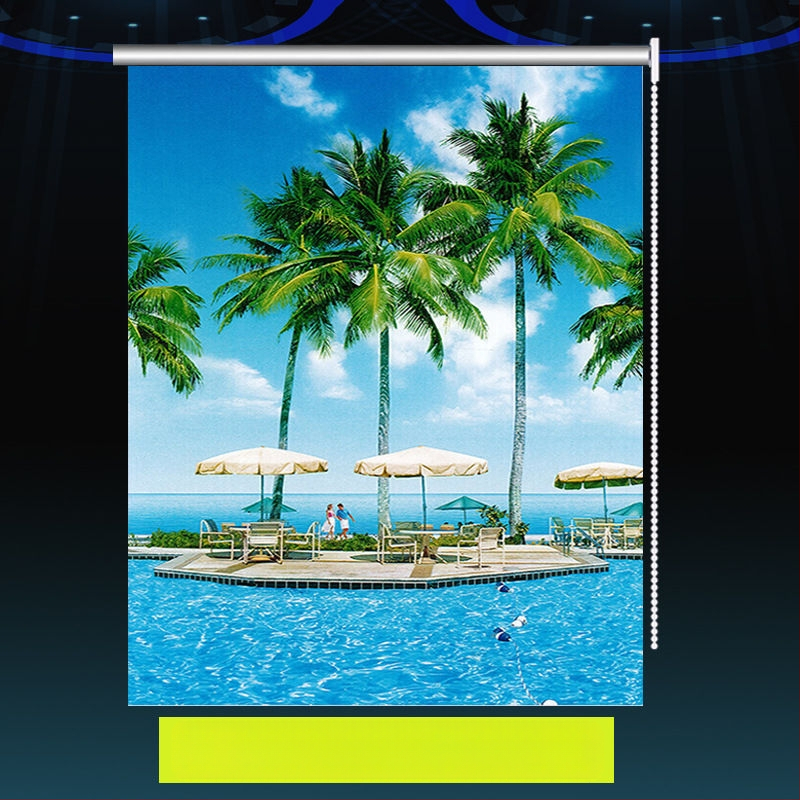 Rullējošais aizkars, uzstādīšana bez caurumiem, biezāks audums ar ainavas rakstu dzīvojamai istabai