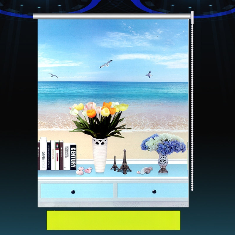 Rullējošais aizkars, uzstādīšana bez caurumiem, biezāks audums ar ainavas rakstu dzīvojamai istabai