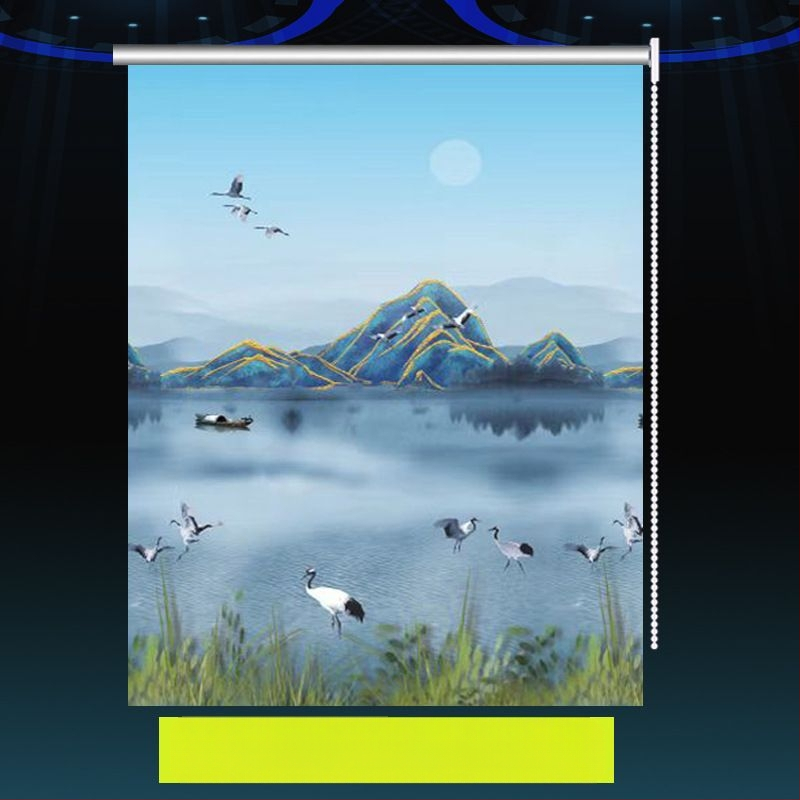 Rullējošais aizkars, uzstādīšana bez caurumiem, biezāks audums ar ainavas rakstu dzīvojamai istabai