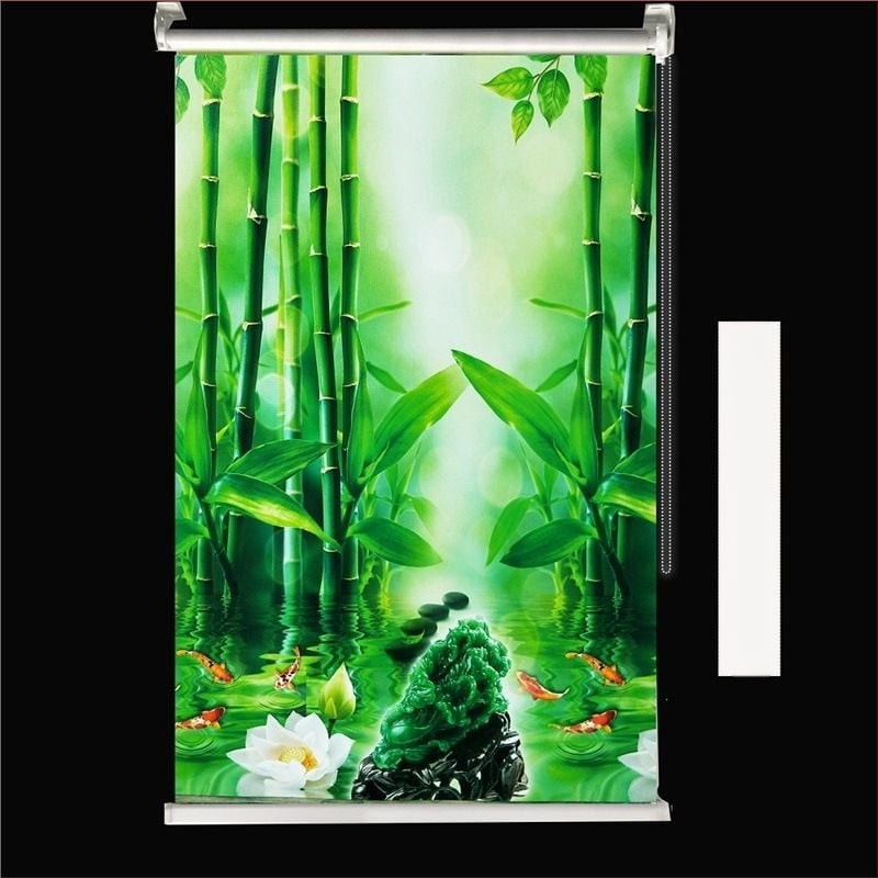 Rullējošais aizkars, uzstādīšana bez caurumiem, biezāks audums ar ainavas rakstu dzīvojamai istabai