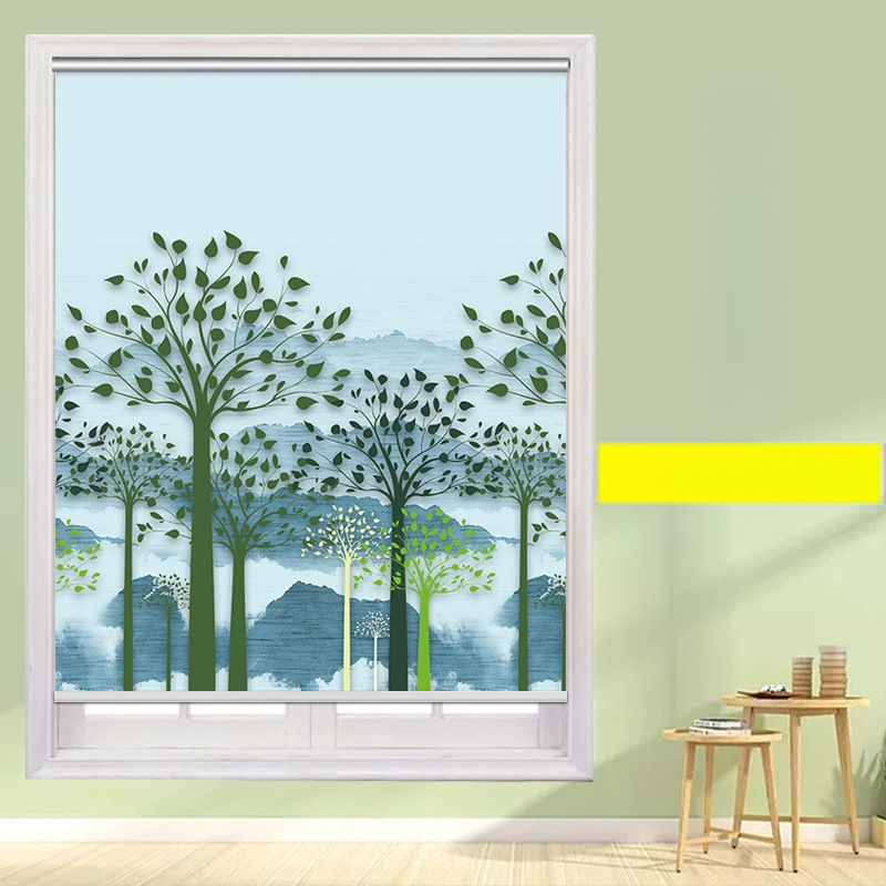 Rullējošais aizkars, uzstādīšana bez caurumiem, biezāks audums ar ainavas rakstu dzīvojamai istabai