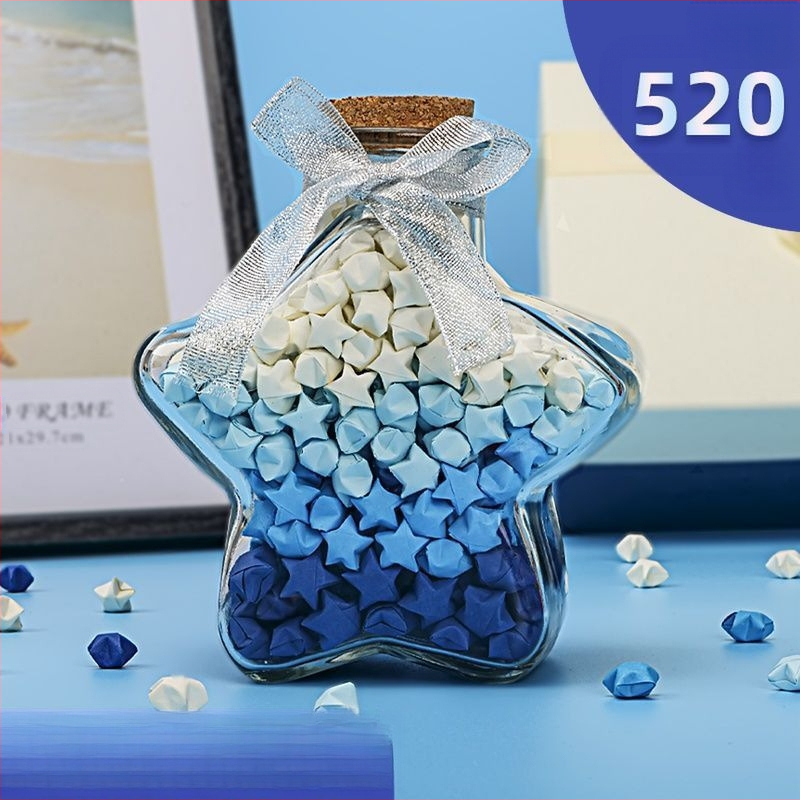 Комплект за оригами със звезда в стъклена бутилка – градиентни звездни ленти, семпъл и модерен стил, подарък за рожден ден, за съученик, Коледа