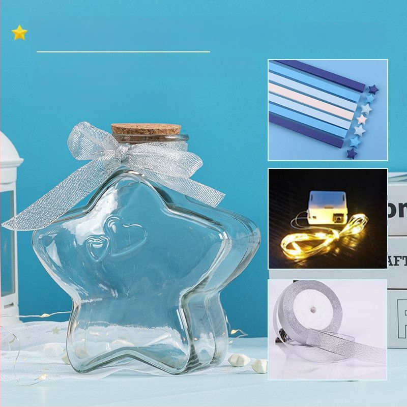 Комплект за оригами със звезда в стъклена бутилка – градиентни звездни ленти, семпъл и модерен стил, подарък за рожден ден, за съученик, Коледа