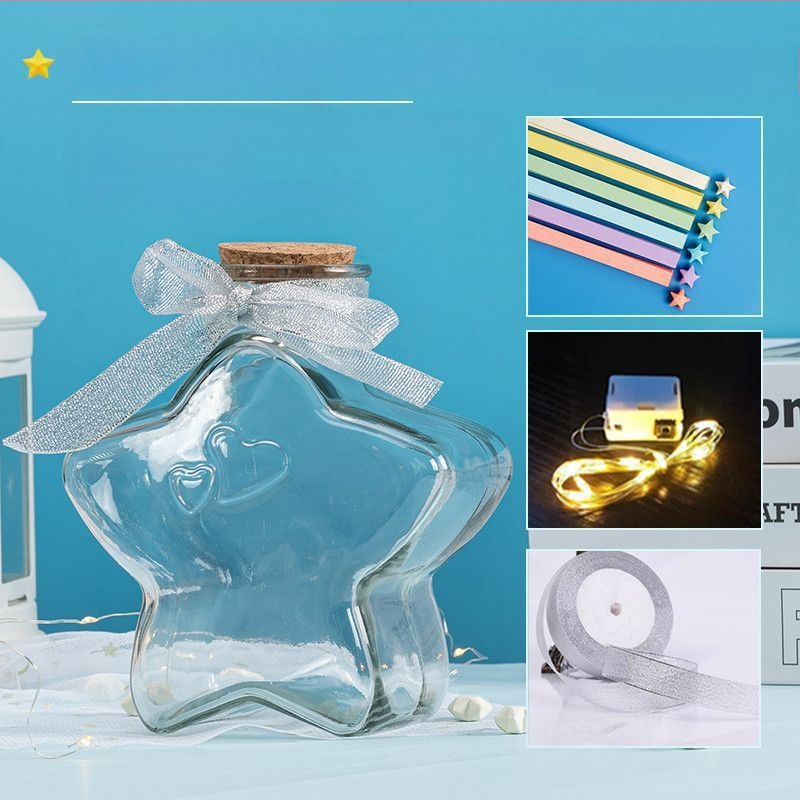 Комплект за оригами със звезда в стъклена бутилка – градиентни звездни ленти, семпъл и модерен стил, подарък за рожден ден, за съученик, Коледа